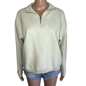 Bungalow Brand Solid Light Green 1/2 Zip Long Sleeve Pullover Sweatshirt